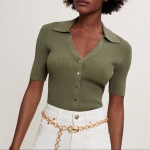 Maje Mimosally Knit Button Down Top